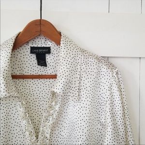 Lane Bryant | white ruffle placket satin top